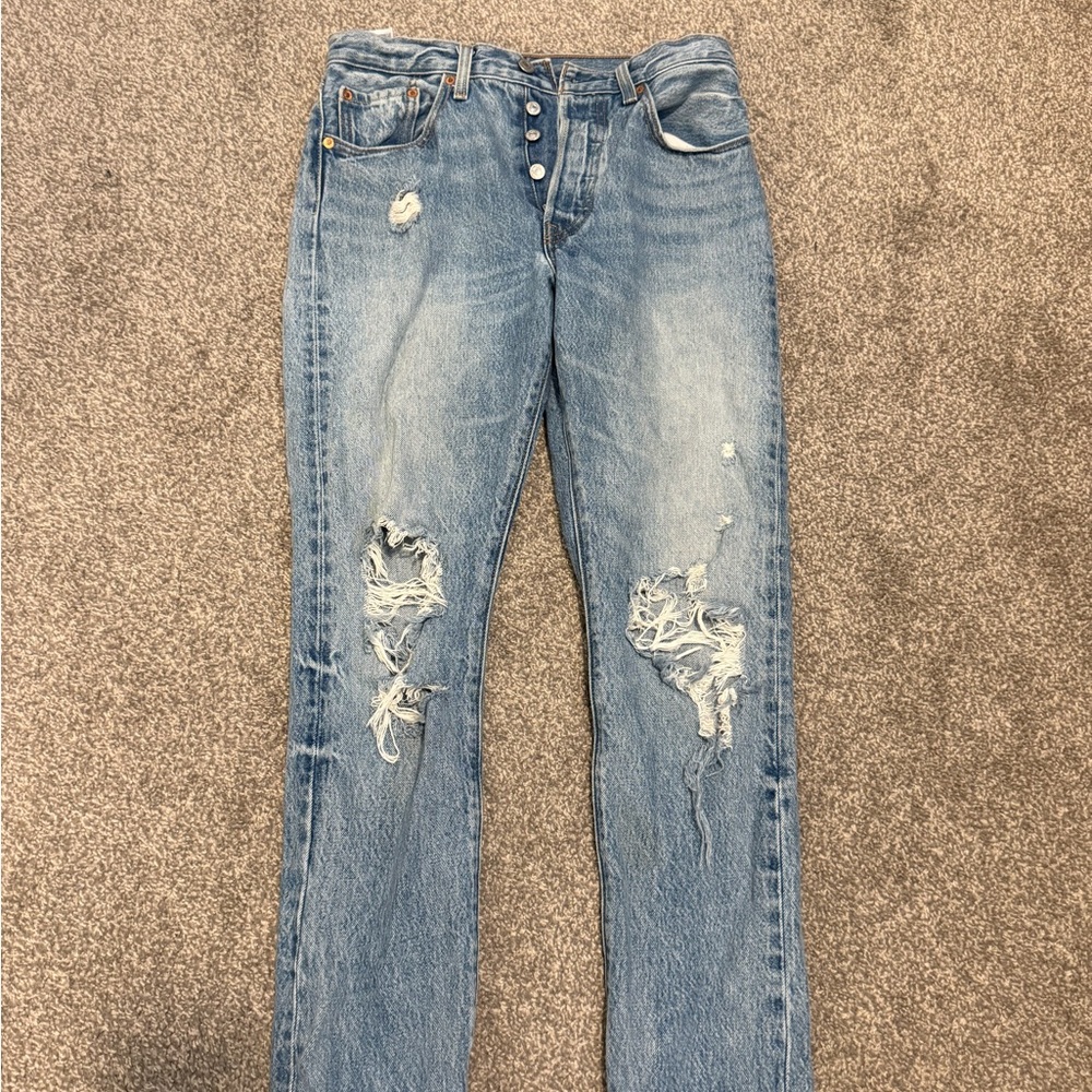 Levi's Light Blue Distressed Straight Leg Jeans